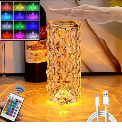 16-Color LED Crystal Touch Lamp – USB Rechargeable Bedside & Room Decor Light