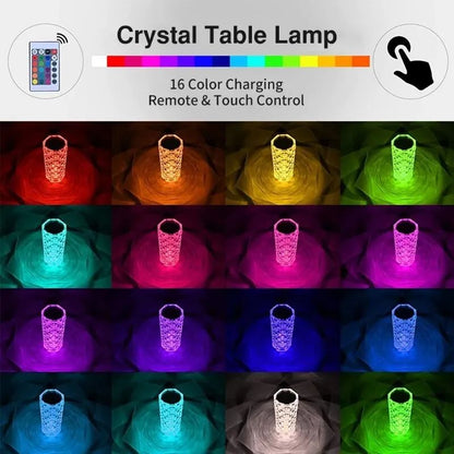 16-Color LED Crystal Touch Lamp – USB Rechargeable Bedside & Room Decor Light